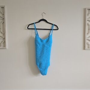 Blue Textured One-Piece Bathing Suit